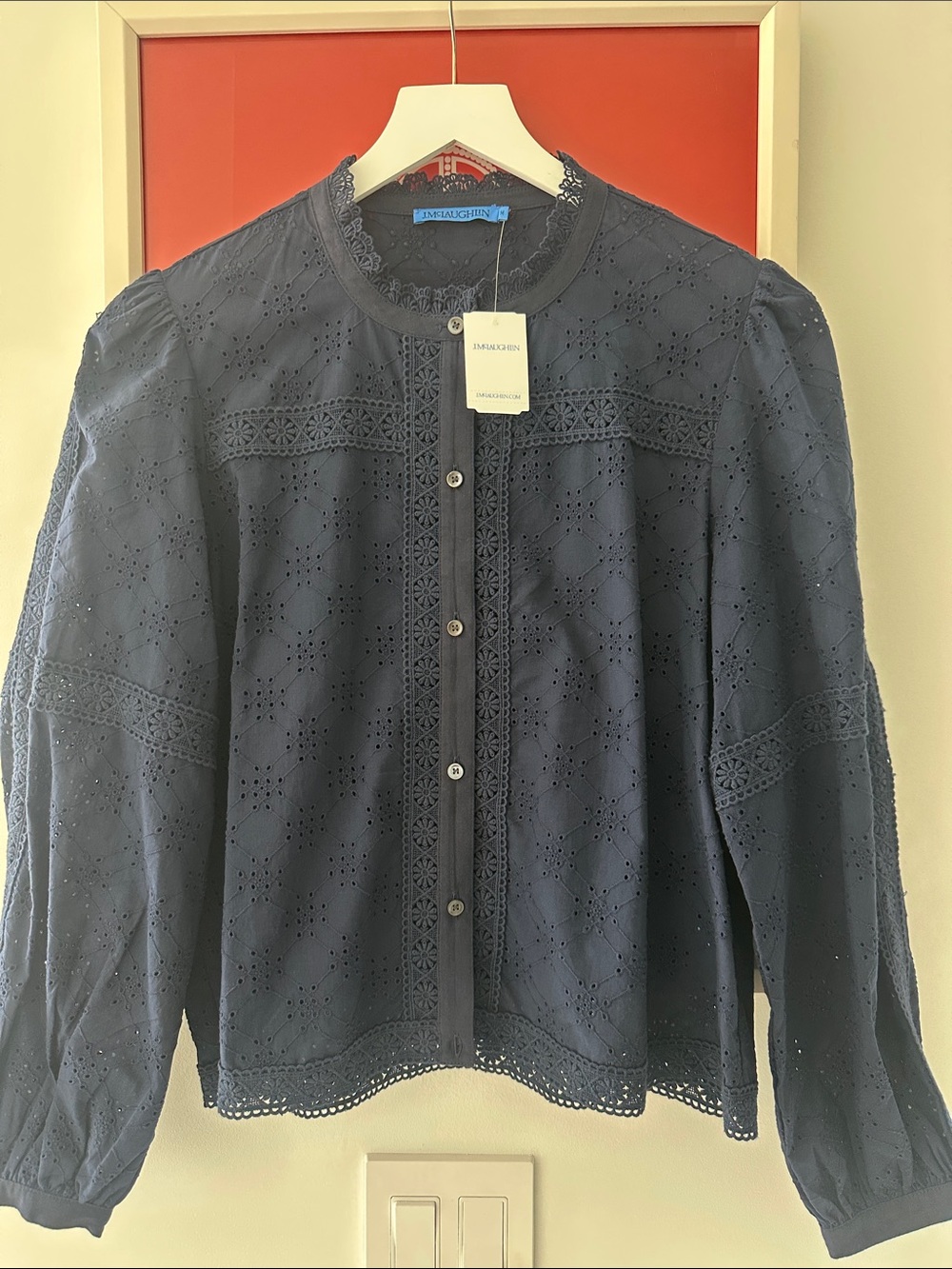 NWT J. McLaughlin Navy Eyelet blouse - Medium